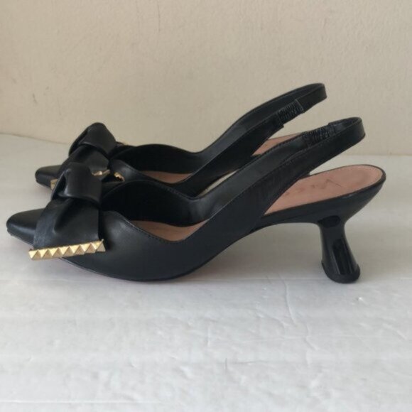 Anthropologie Vicenza Cartagena Sling Back Knot Black Leather Heels Sz 39 - Picture 4 of 12